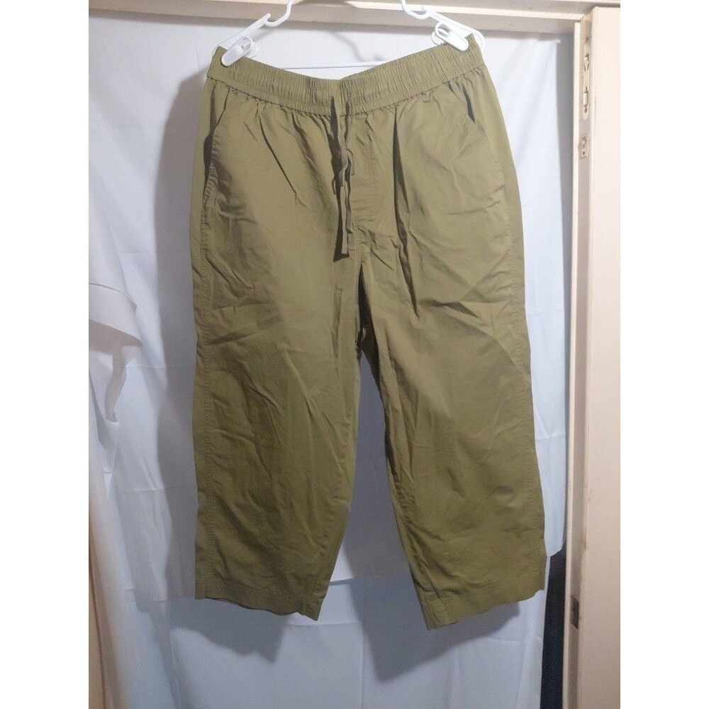 A New Day Women's Cotton High-rise Wide Leg Cropped Pants - Green Size L